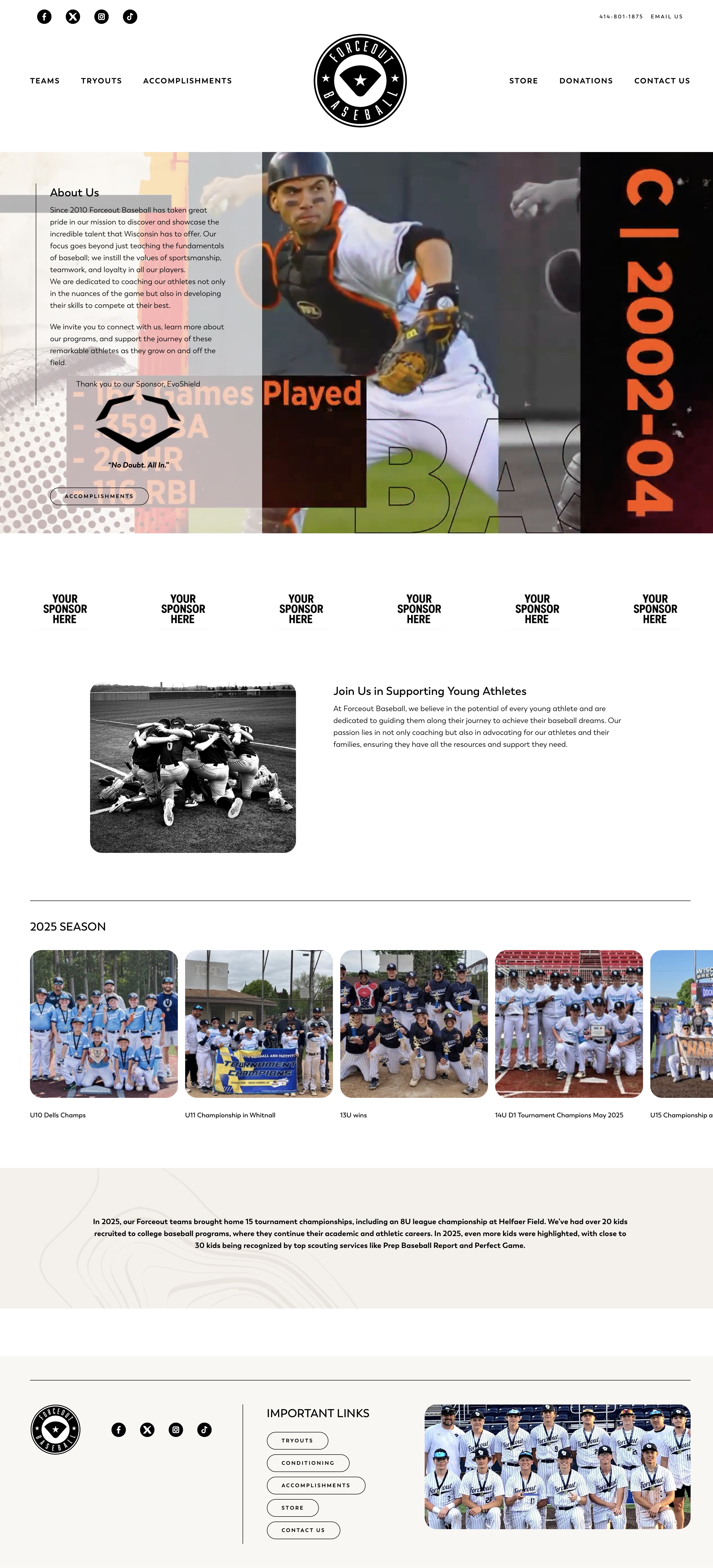 Forceout Baseball website scroll preview